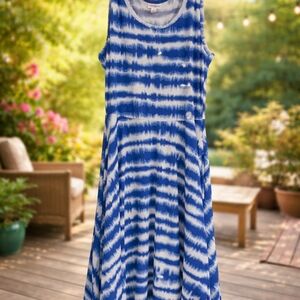Blue and White Tie-Dye Kids Dress